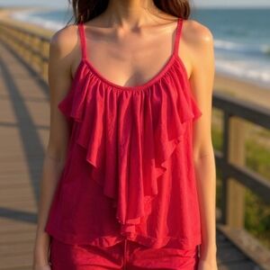 Charlotte Russe Vibrant Pink Ruffle Adjustable Tank Top Size Large